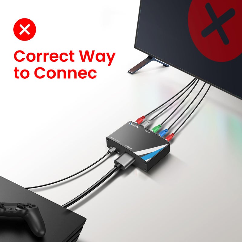 NEWCARE Component to HDMI Converter, Aluminum Alloy YPbPr + R/L to HDMI Adapter, 1080P Component 5RCA RGB Video Audio Converter for PS2 PS3 DVD Xbox 360 Nintendo Wii to Smart HDTV Monitor Projector - Image 5